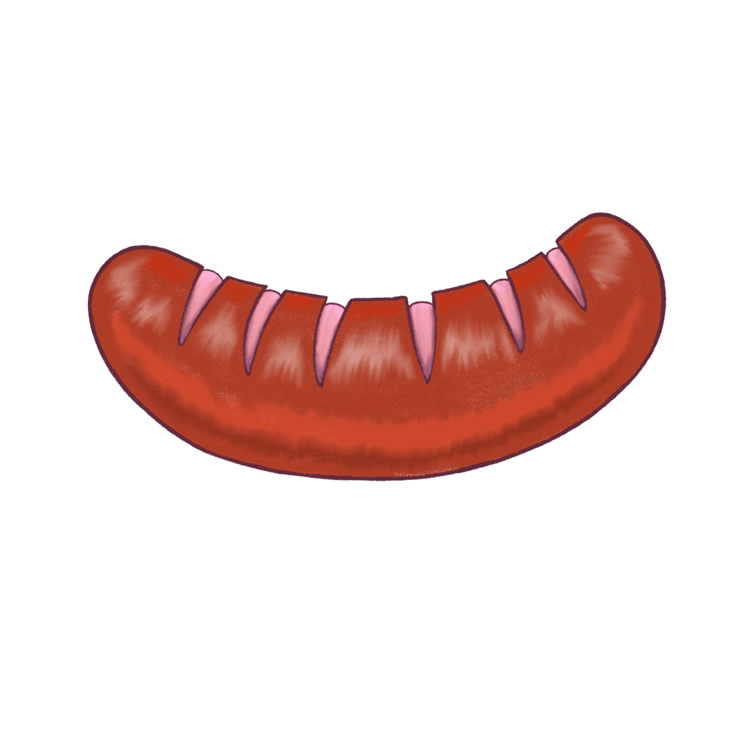 Red Sausage Icon Transparent Background with Diagonal Slits and Glossy Texture