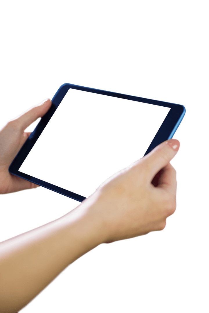 Hands Holding Digital Tablet with Transparent Background