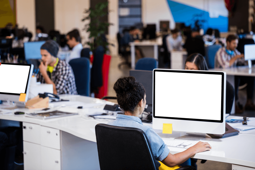 Transparent Office Team Working Collaboratively on Computers
