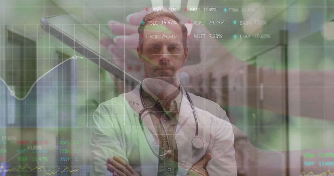 Medical Professional Analyzing Financial Data with Digital Tablet