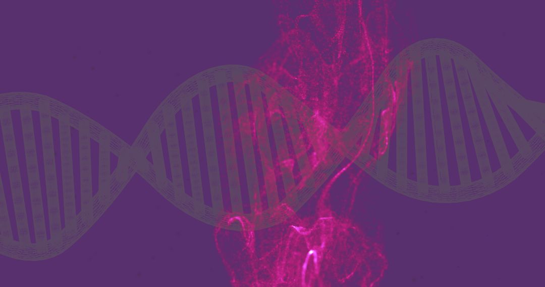 Glowing DNA Helix with Pulsating Pink Plasma on Purple Background
