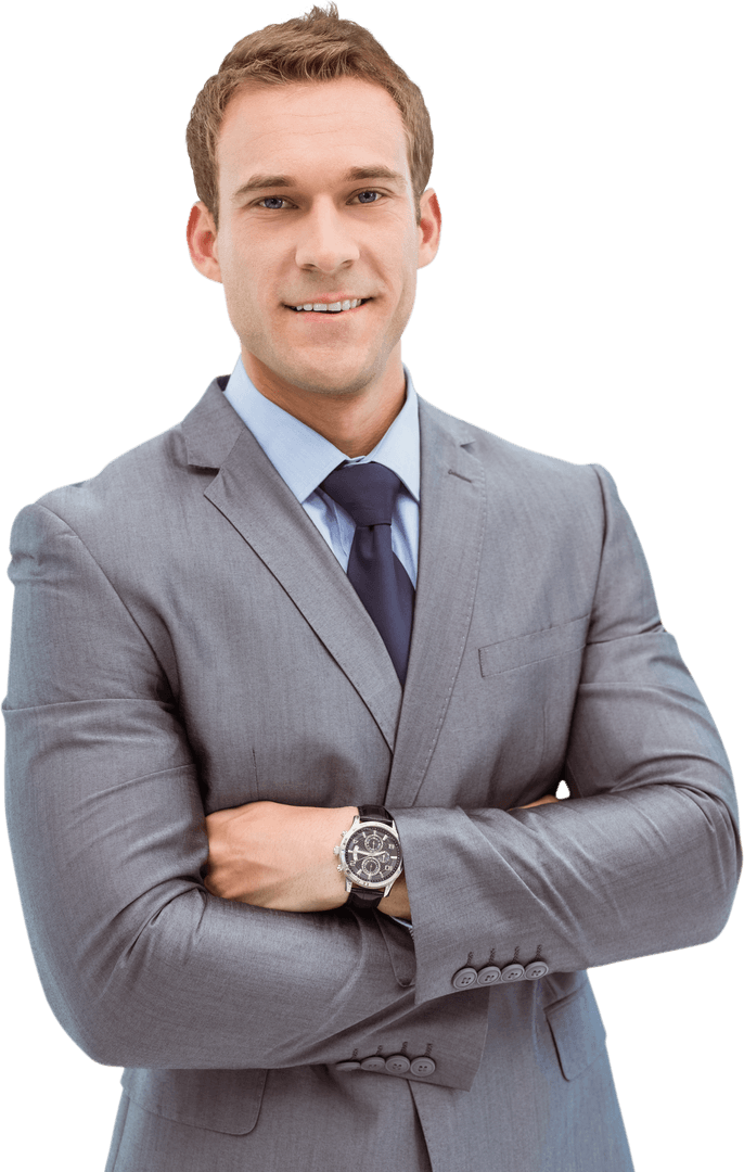 Transparent Confident Businessman in Grey Suit with Watch