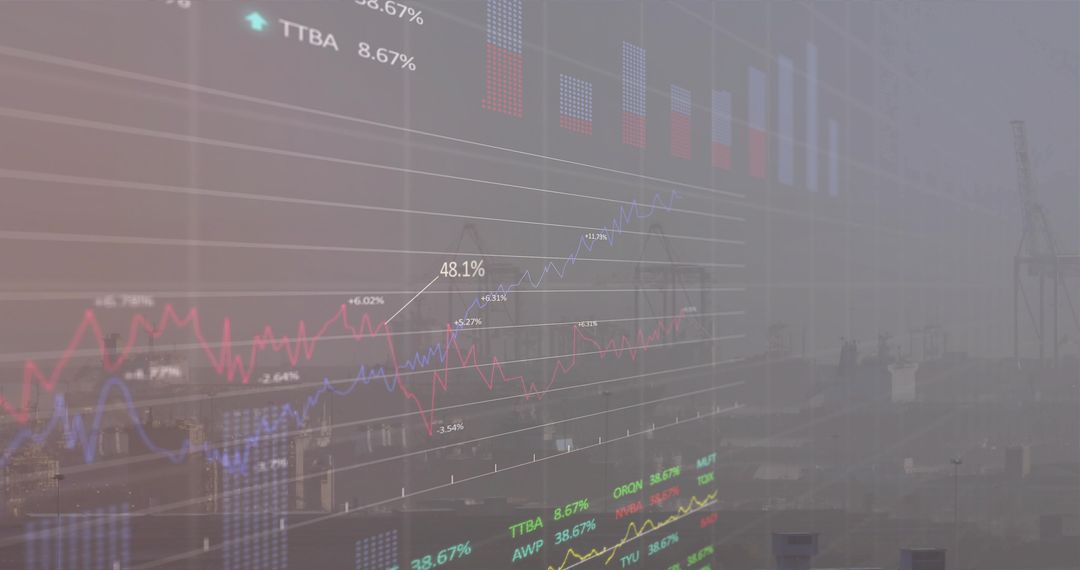 Financial Data Visualization Overlaying Seaport with Industrial Background
