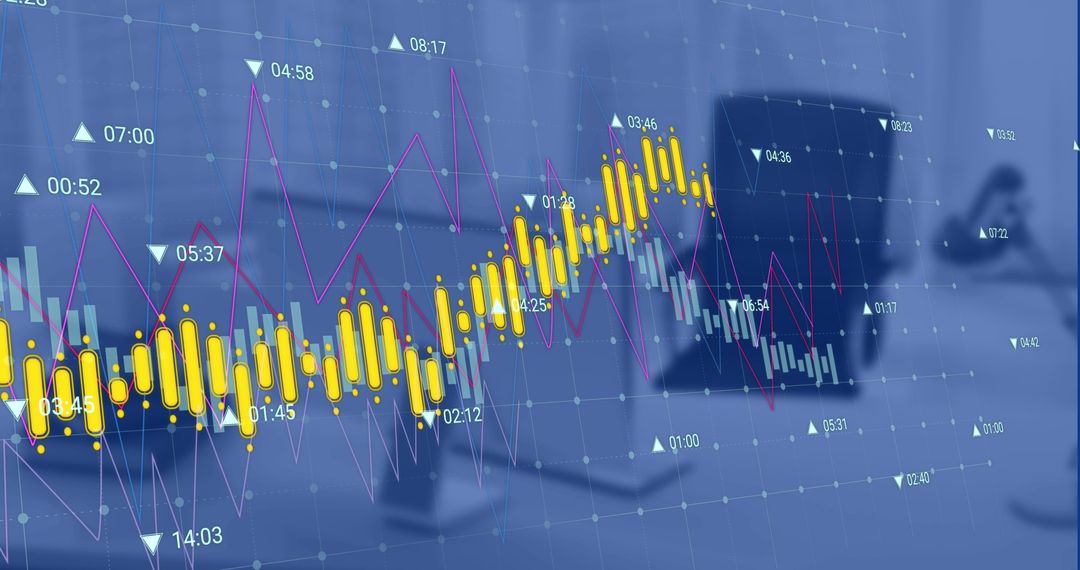 Digital Financial Analytics with fluctuating graphs in contemporary office
