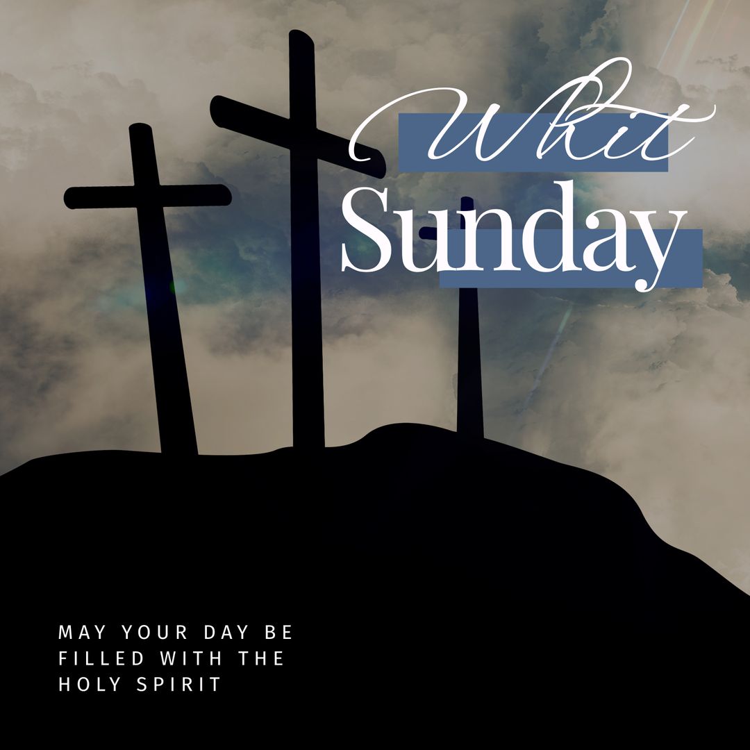 Whit Sunday with Christian Cross Silhouettes on Hilltop