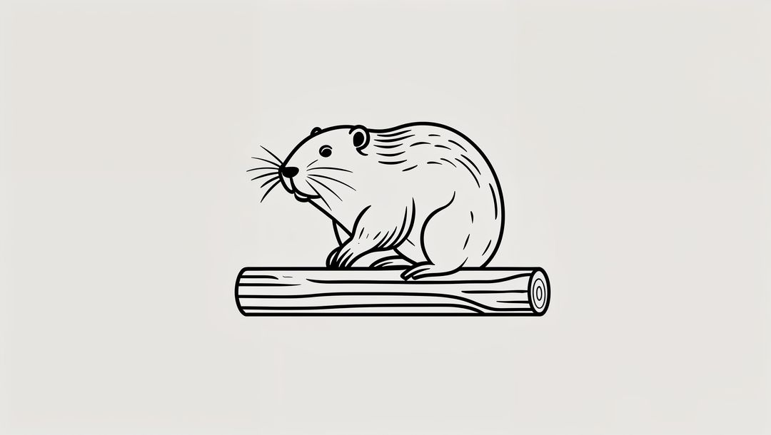 Minimalist Sketch of Beaver Rodent on Log