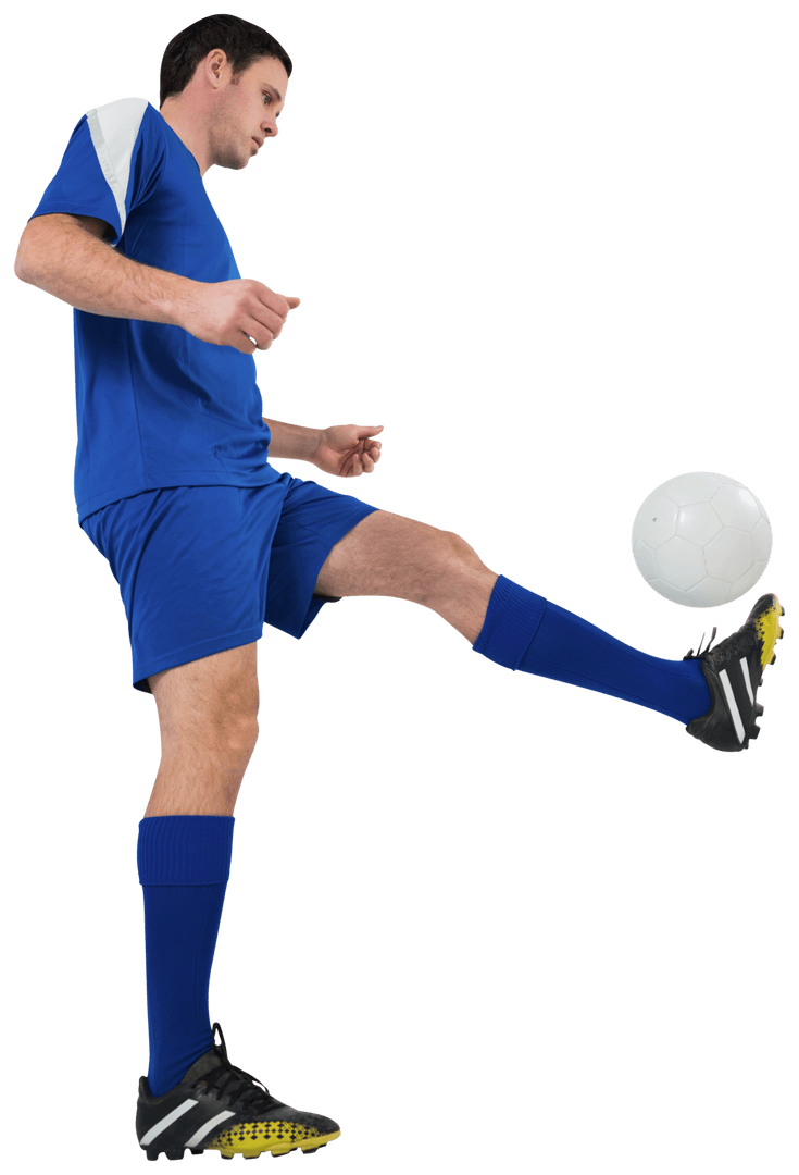 Transparent Soccer Player in Blue Kit Kicking Ball