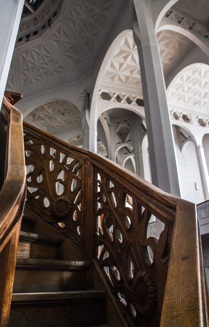 Carved Wooden Spiral Staircase Inside Gothic Cathedral - Free Images, Stock Photos and Pictures on Pikwizard.com