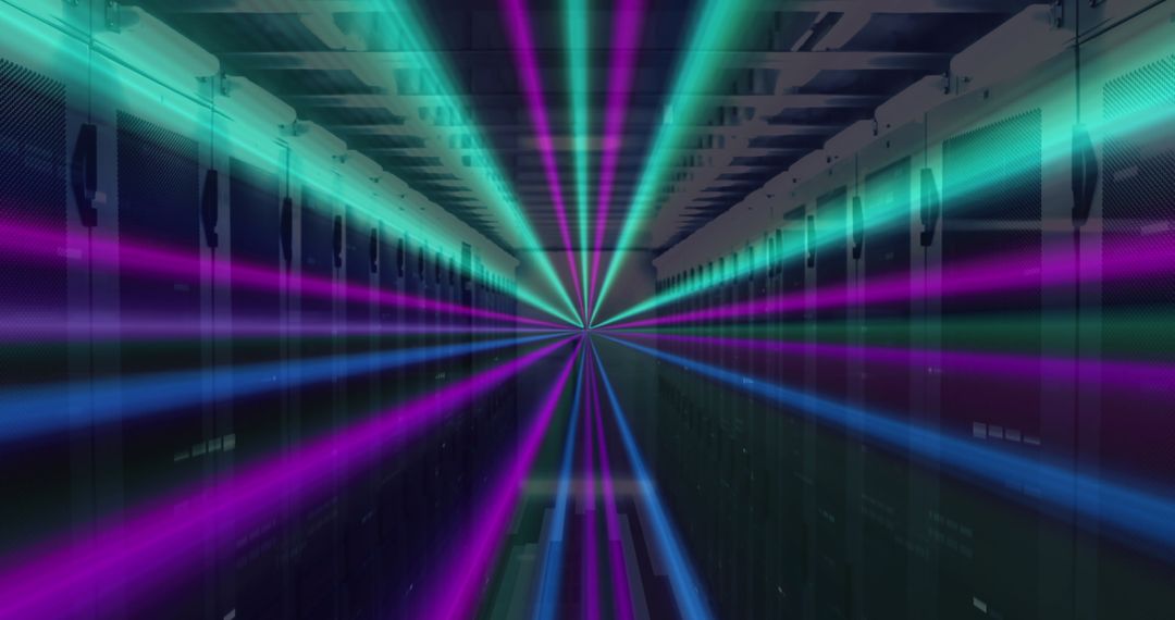 Neon Lines in Data Center Reflecting Digital Data Processing