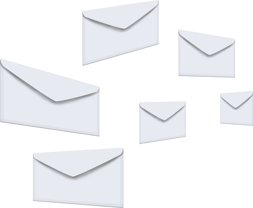 Floating White Envelopes on Transparent Background Illustration