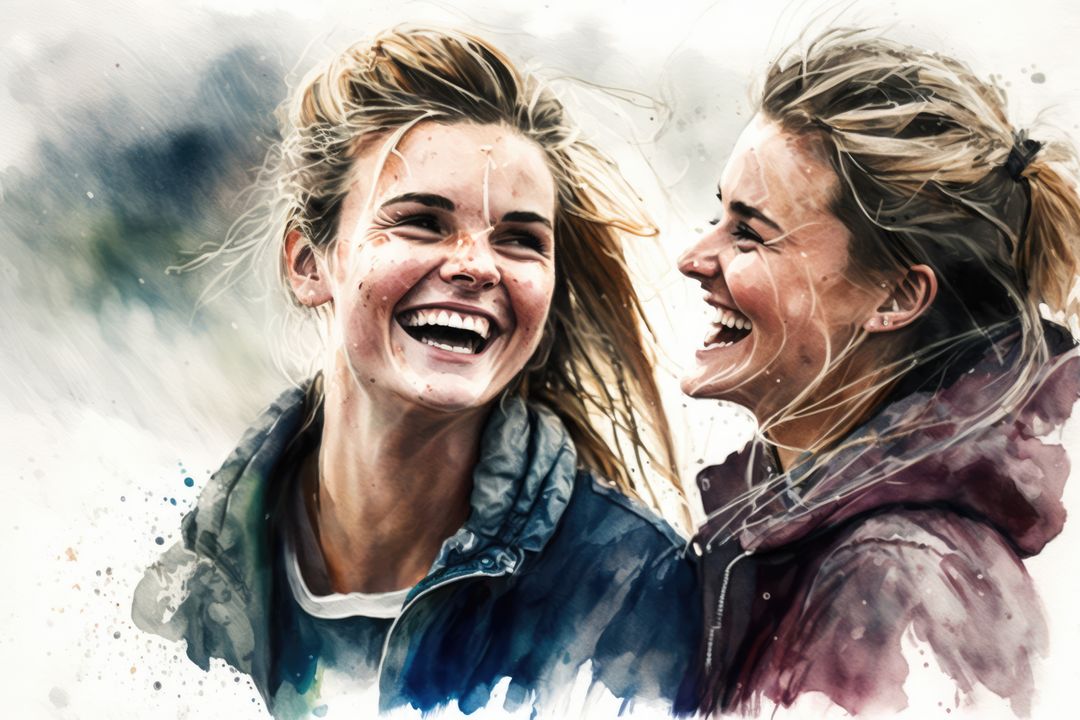 Watercolour portrait of two smiling female friends, created using generative ai technology - Free Images, Stock Photos and Pictures on Pikwizard.com