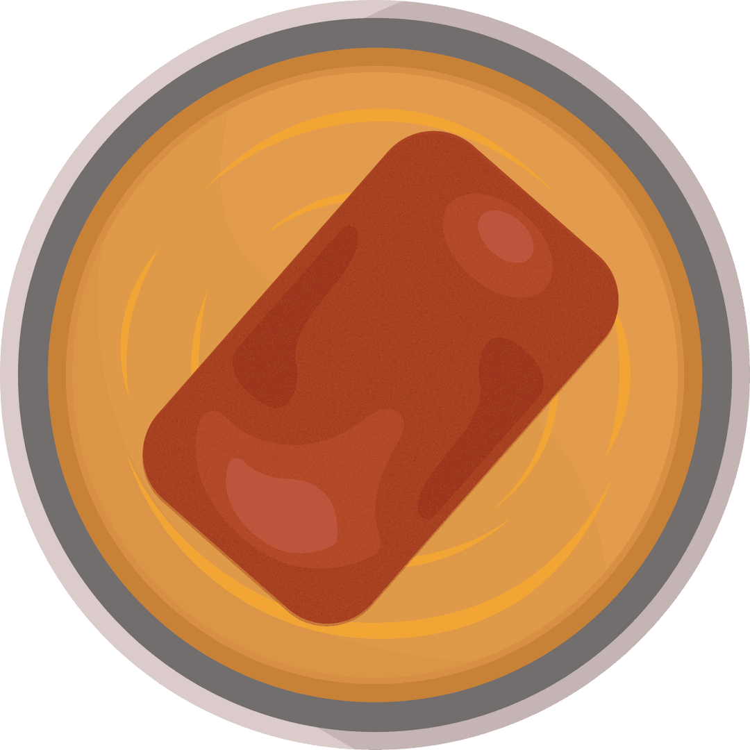 Stylized Steak Cooking in Oil Pan with Swirling Effect on Transparent Background