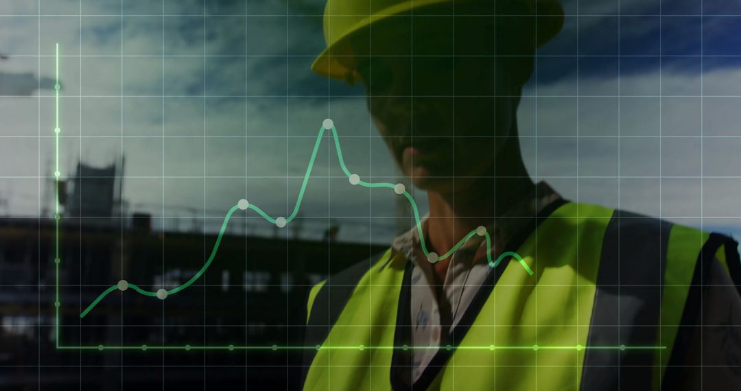 Female Architect Analyzing Data with Overlay of Financial Graphs