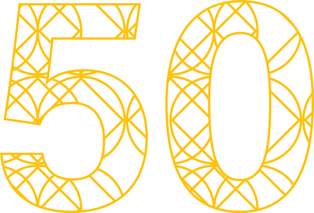Golden 50 Number with Pattern on Transparent Background