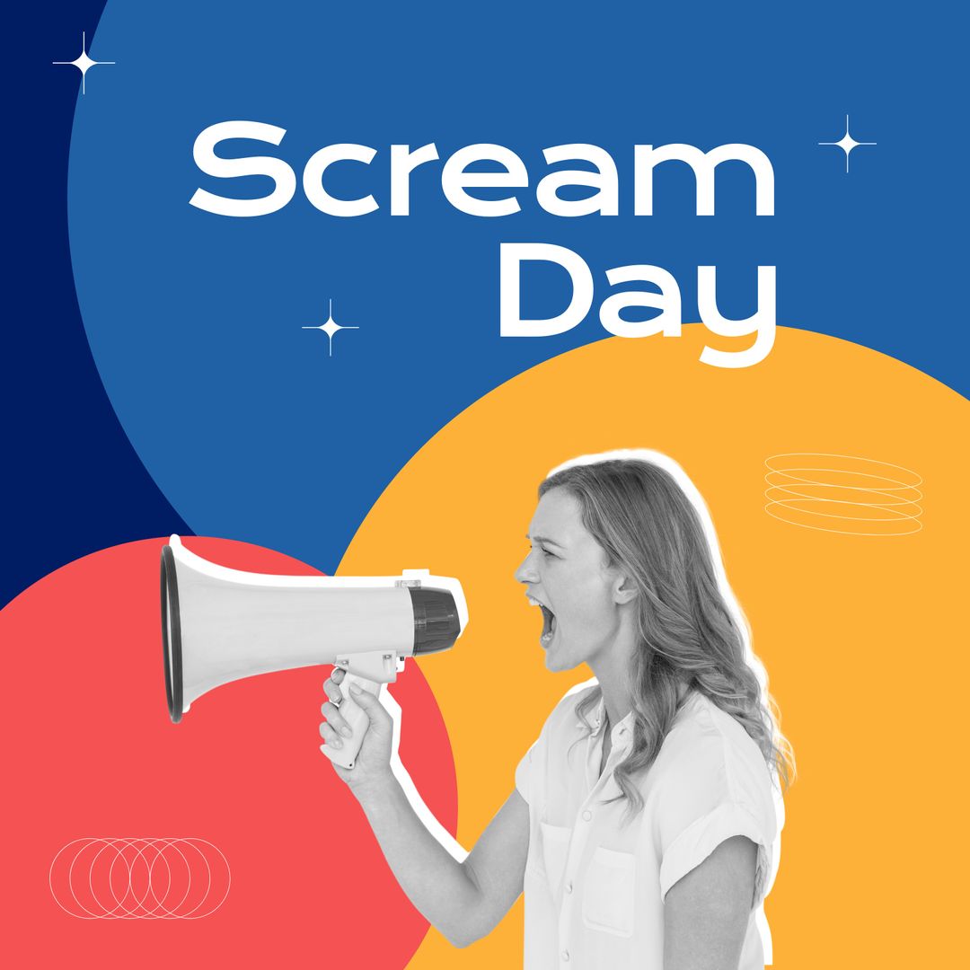 Scream Day Concept with Woman Yelling into Megaphone