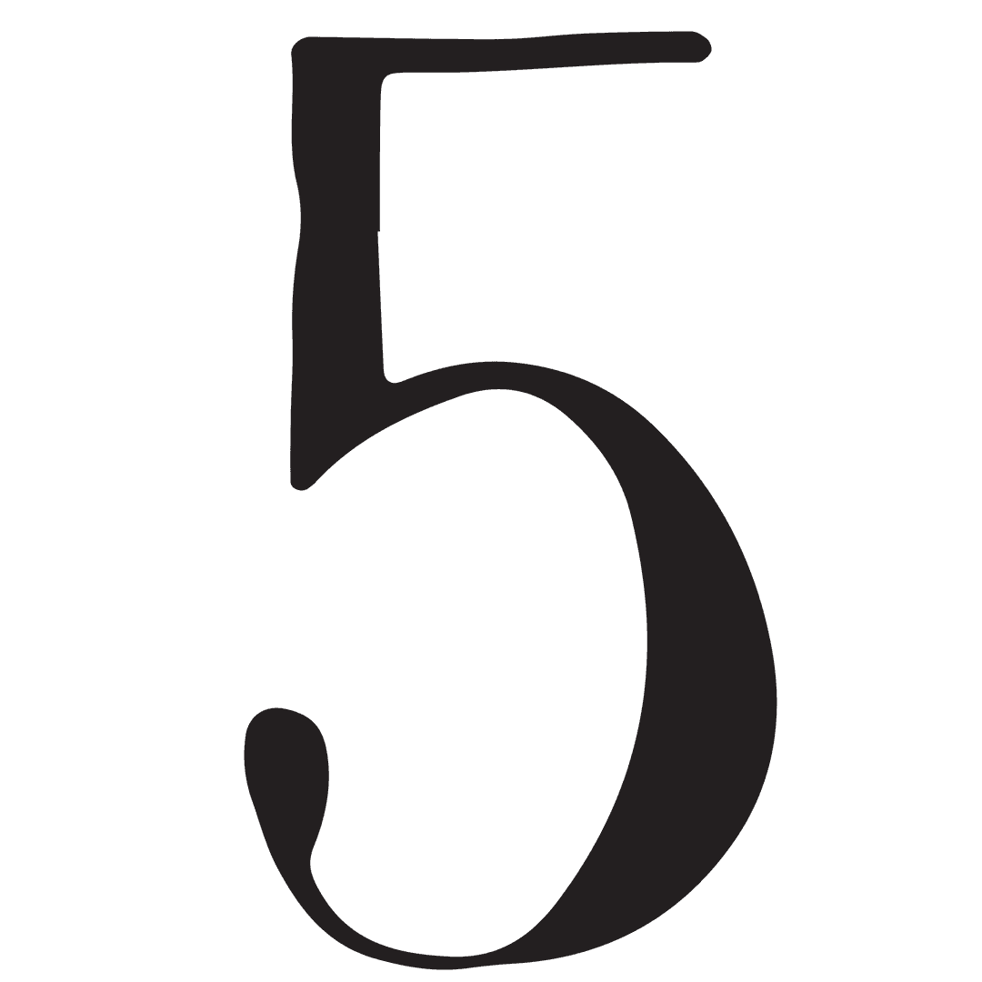 Black Number Five Design on Transparent Background