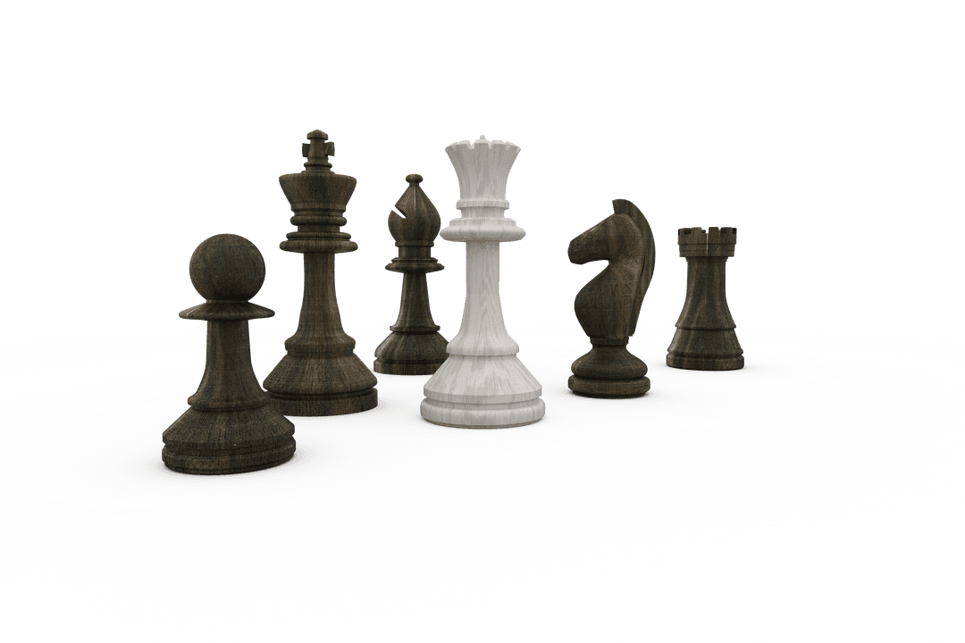 Transparent Chess Strategy White Queen Surrounded by Black Pieces