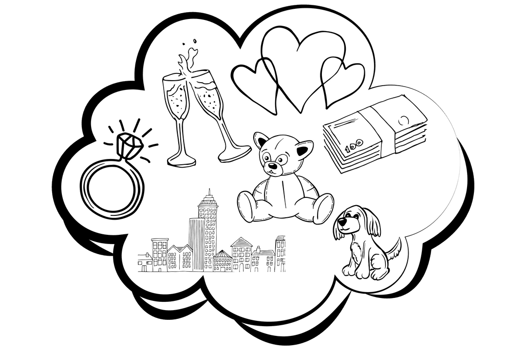 Childhood Dreams Icons on Transparent Cloud Background