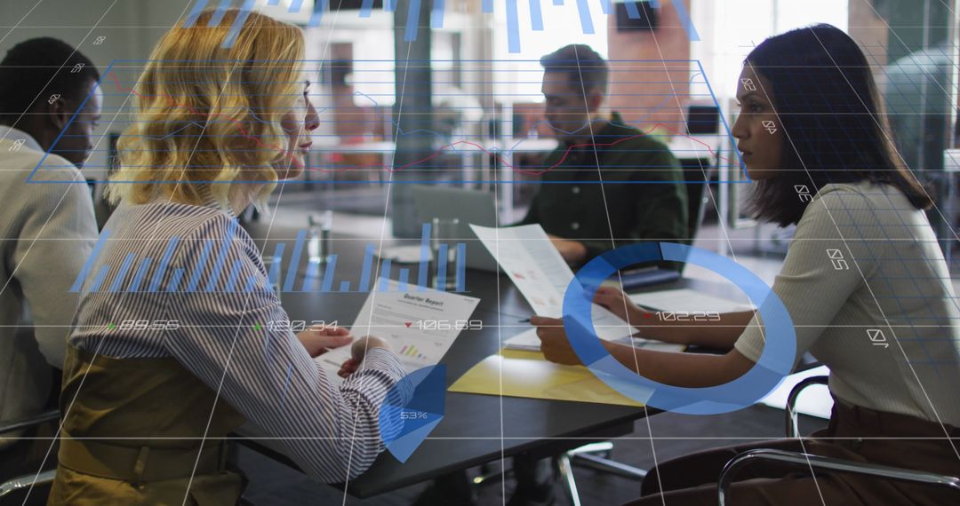 Diverse Team Analyzing Data with Digital Overlay