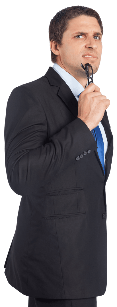 Thinking Businessman Holding Glasses Transparent Background