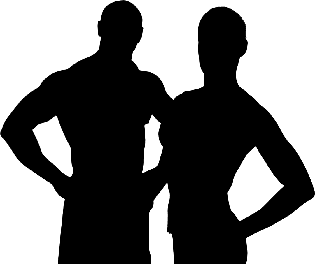 Silhouette of Sports Couple with Hands on Waist on Transparent Background