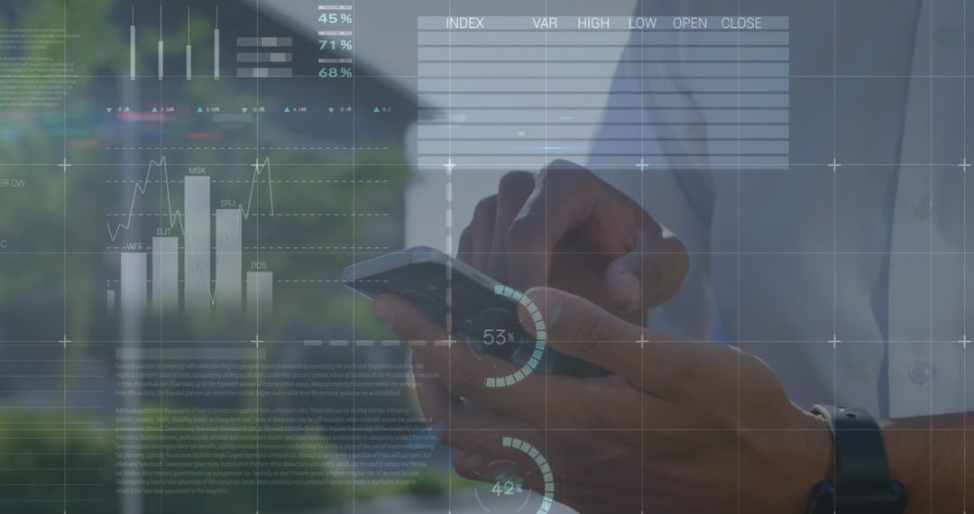 Financial Trends: Hands of Man Analyzing Data on Smartphone