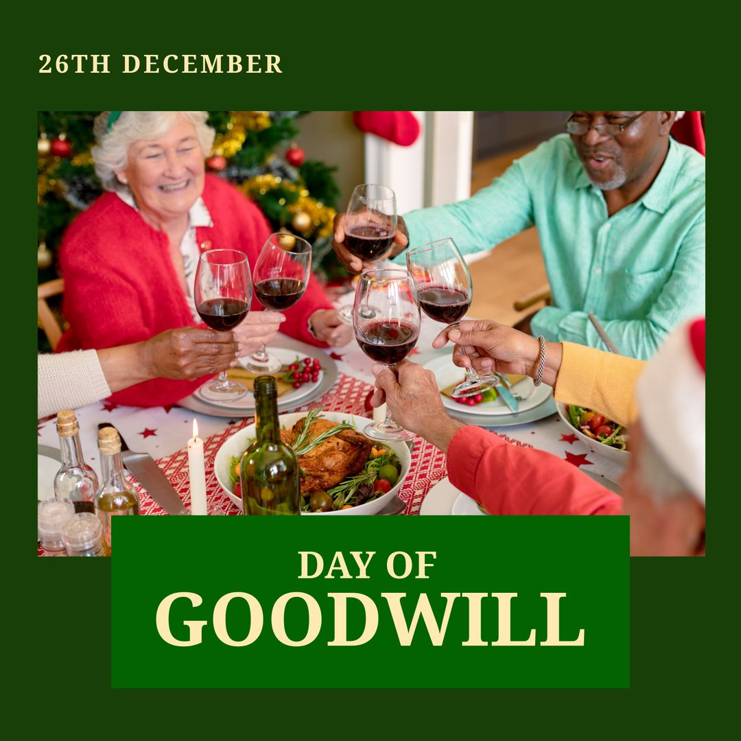 Diverse Group Celebrating Day of Goodwill with Wine