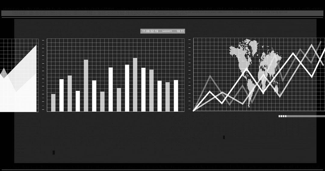 Digital Dashboard with Interactive Data Charts on Black Background