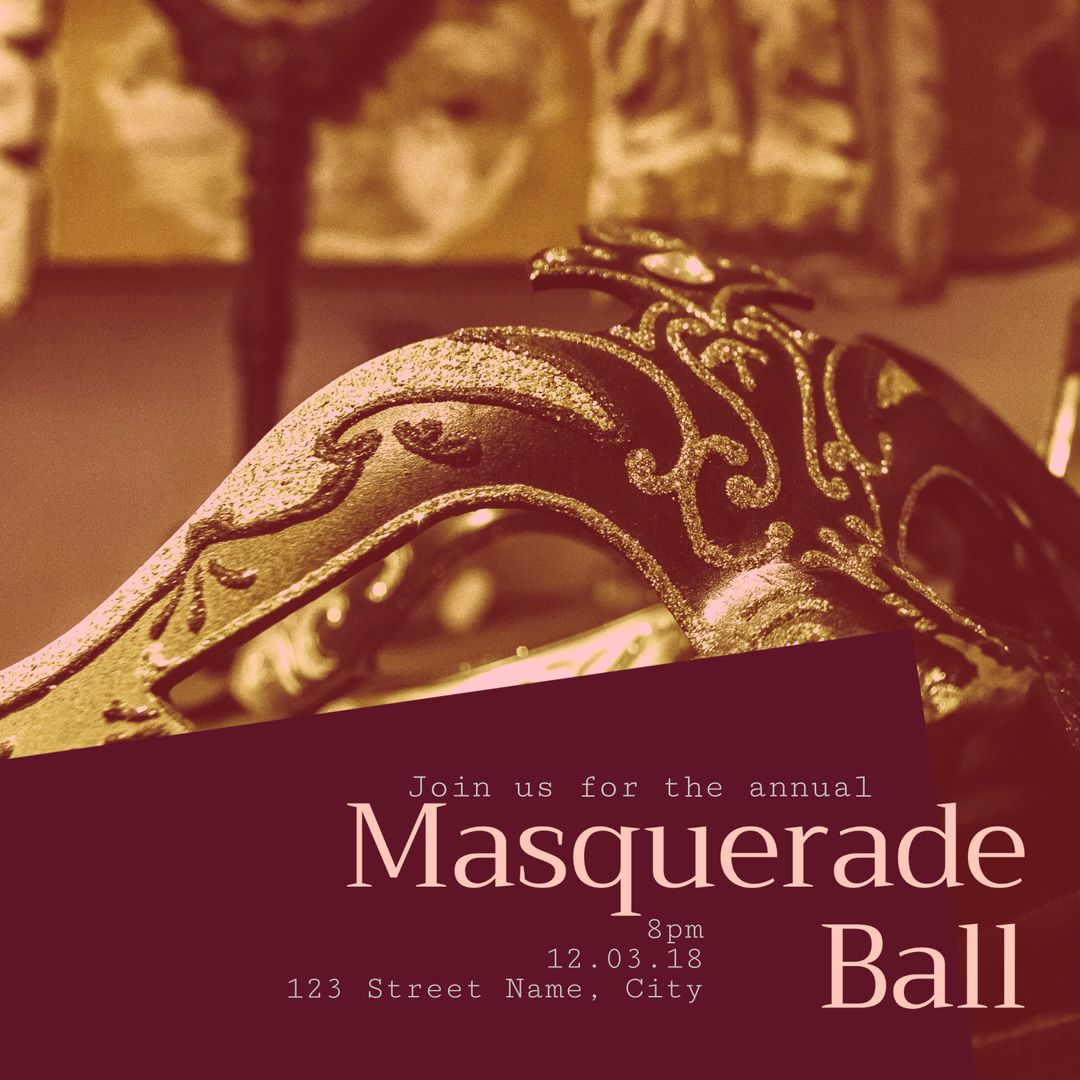 Elegant Masquerade Ball Invitation with Intricate Gold Mask - Download Free Stock Templates Pikwizard.com