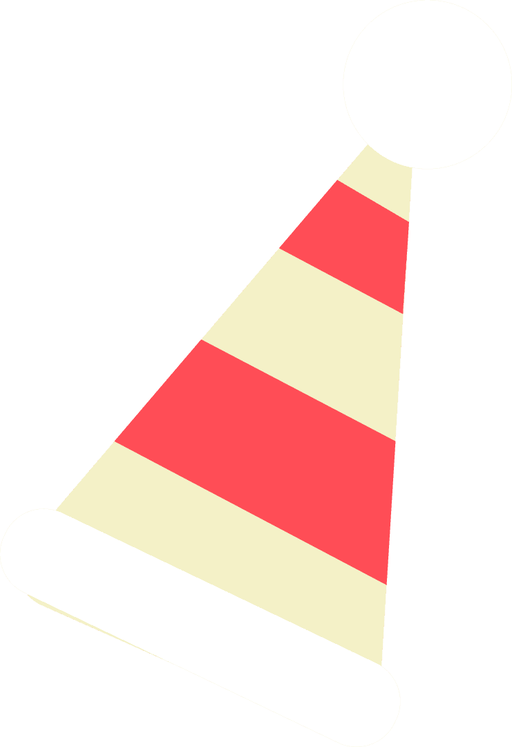 Flat Party Hat with Red Cream Stripes on Transparent Background