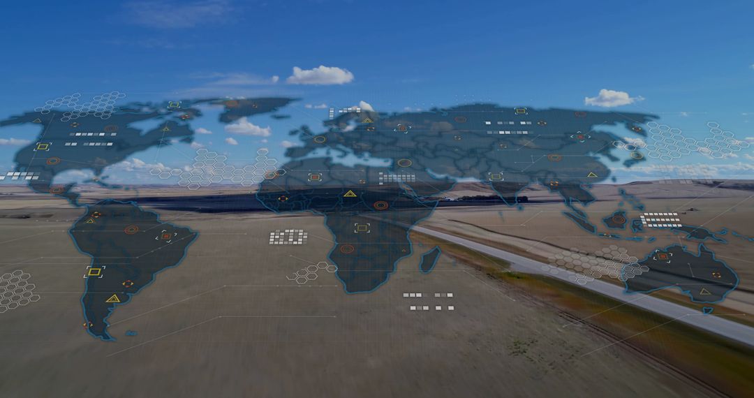 Global Data Connection Overlay Desert Landscape
