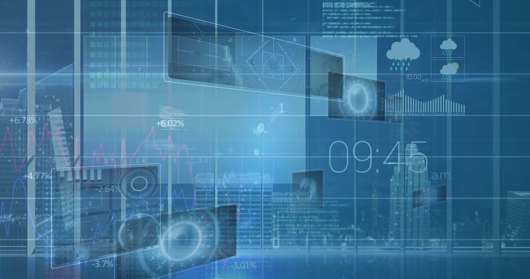 Futuristic Digital Data Interface with Blue Tones and Graphical Elements