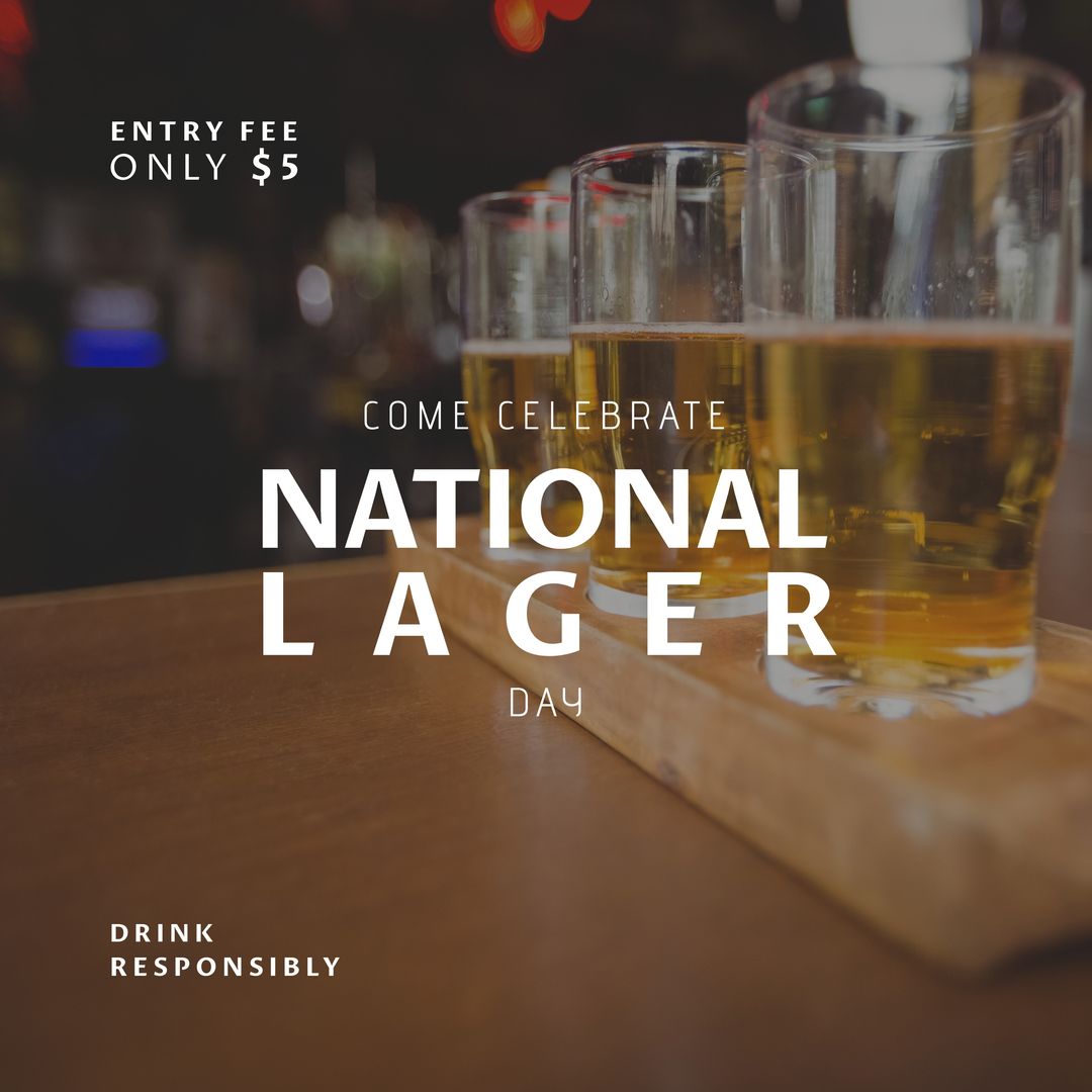 Square image of national lager day over glasses with beer - Download Free Stock Templates Pikwizard.com