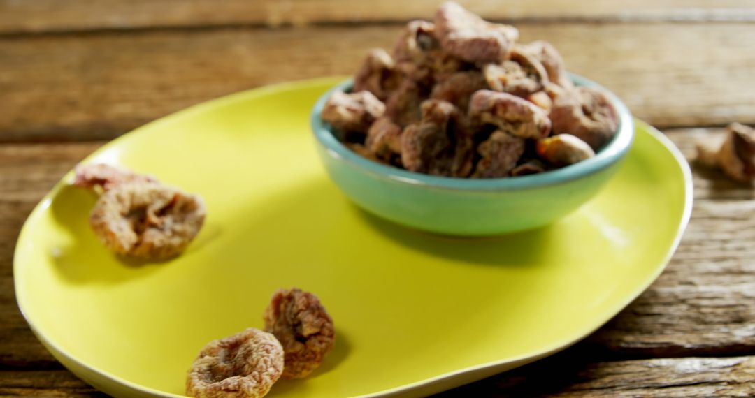 Close-up of Dried Figs on Rustic Wooden Table