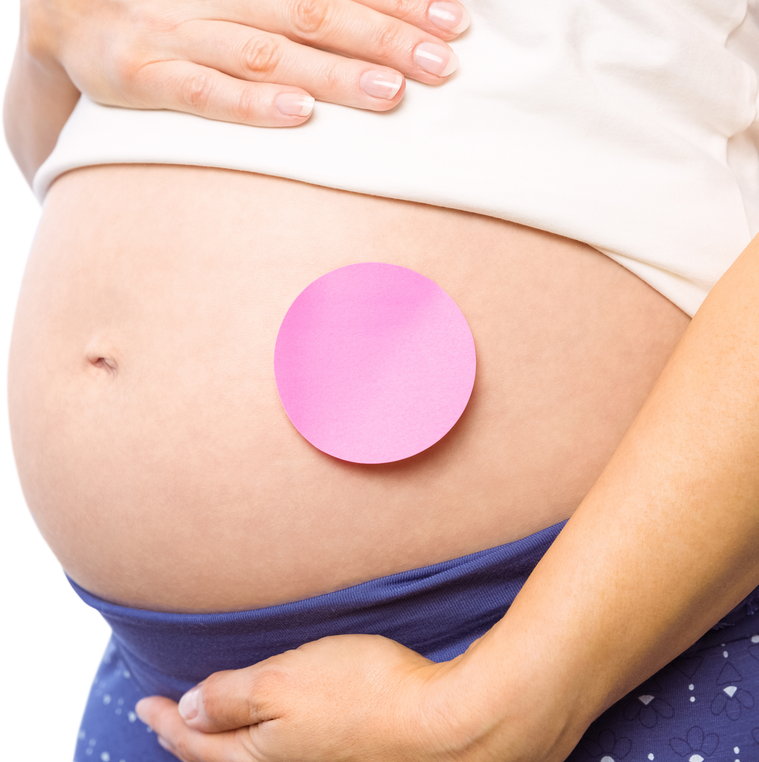 Close-Up of Pregnant Belly with Pink Sticker and Woman's Hands, Transparent Background - Download Free Stock Images Pikwizard.com