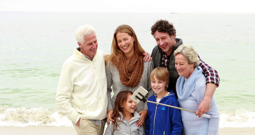 Multigenerational Family Taking Selfie on Beach Vacation - Free Images, Stock Photos and Pictures on Pikwizard.com