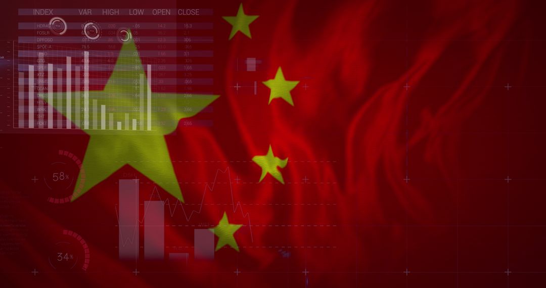 Financial Data Visualization Overlapping Chinese Flag