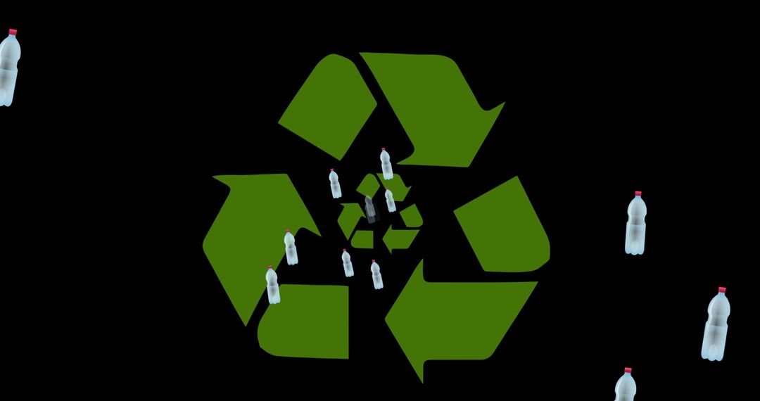 Plastic Bottles on Black with Recycling Symbol Emphasizing Sustainability