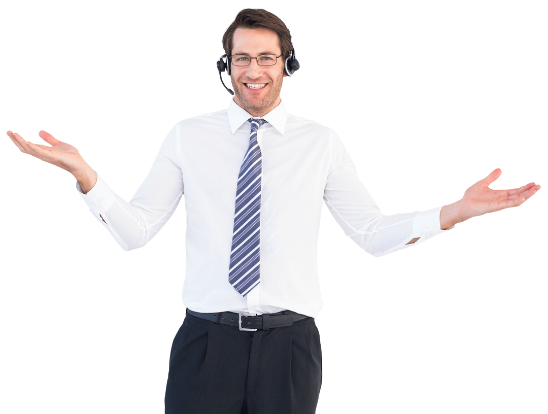Transparent Smiling Businessman with Headset Isolated