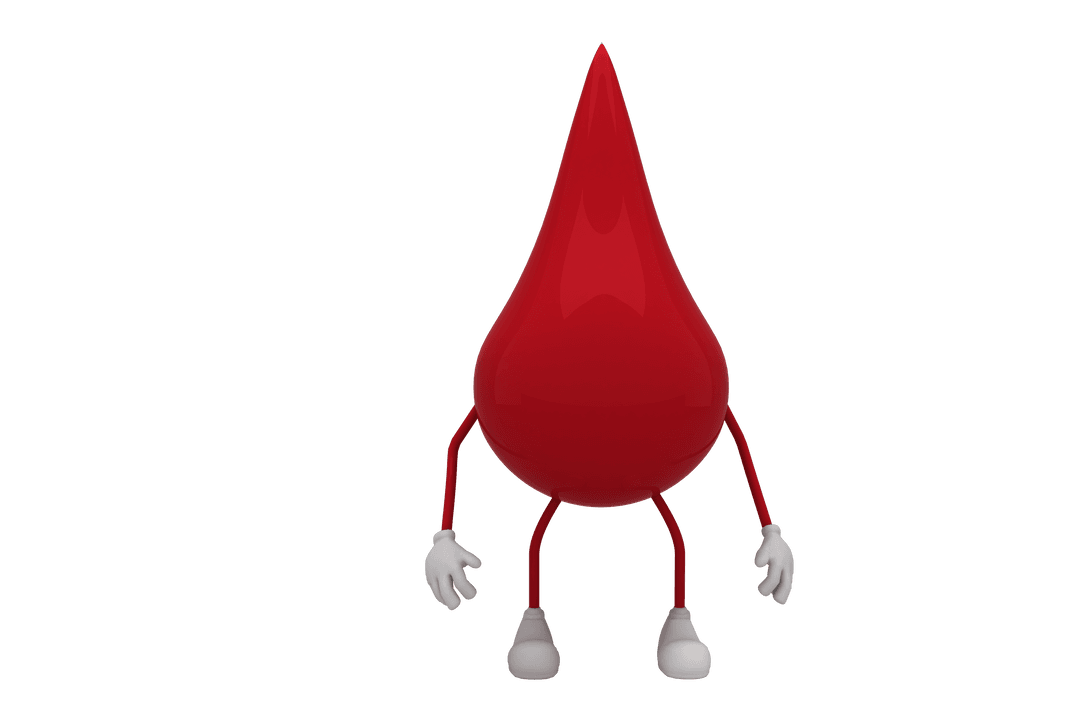 Blood Drop Character with Arms on Transparent Background