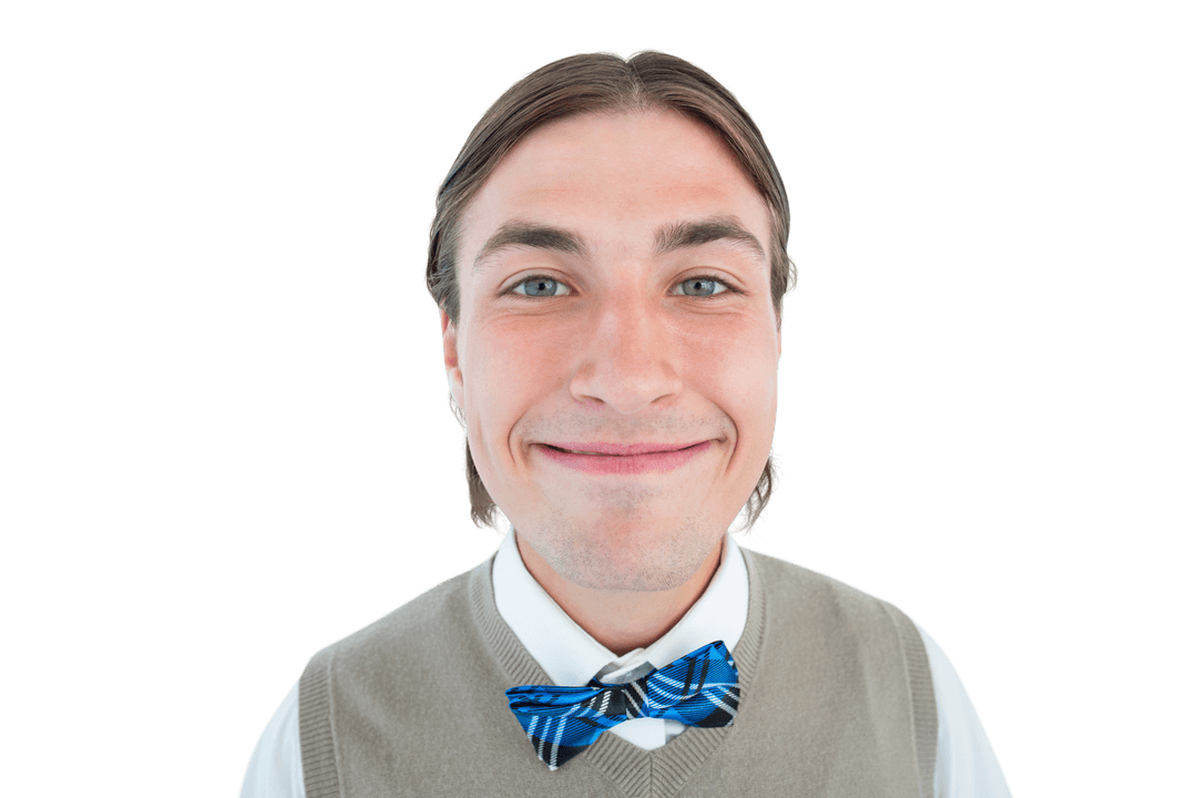 Transparent Background Geeky Hipster with Bow Tie Smiling