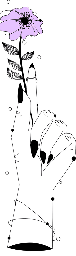 Transparent Line Art Hand with Delicate Purple Flower