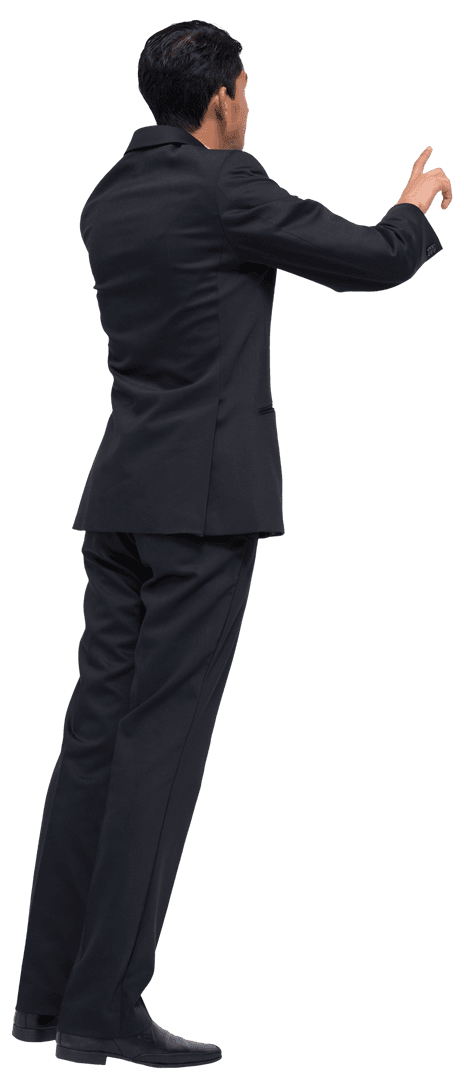 Businessman in Black Suit Pointing on Transparent Background