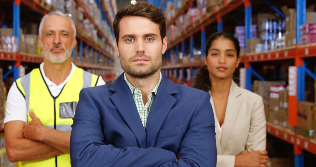 Confident Business Team Standing in Warehouse - Free Images, Stock Photos and Pictures on Pikwizard.com