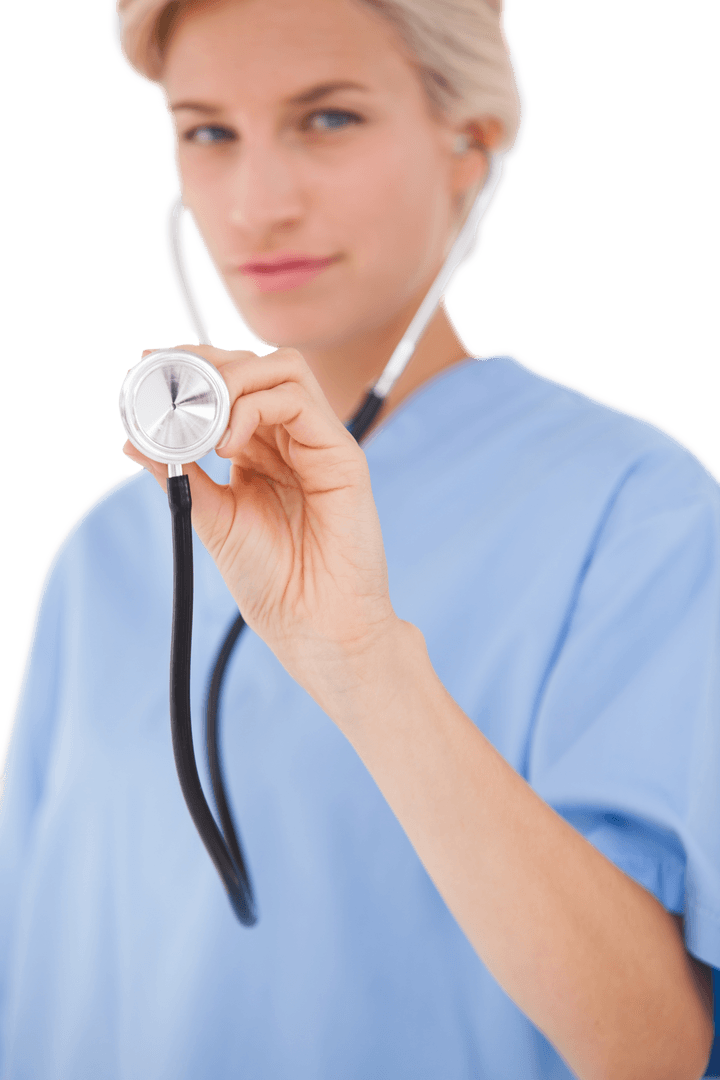 Blonde Doctor Using Stethoscope on Transparent Background