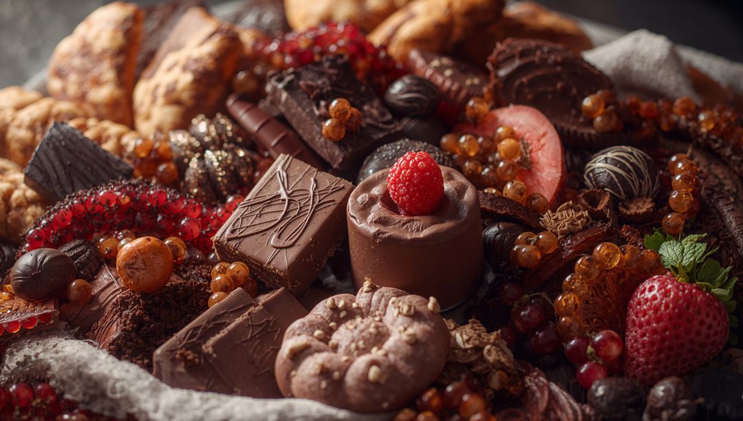 Indulgent Assortment of Chocolates and Berries on Bakery Counter