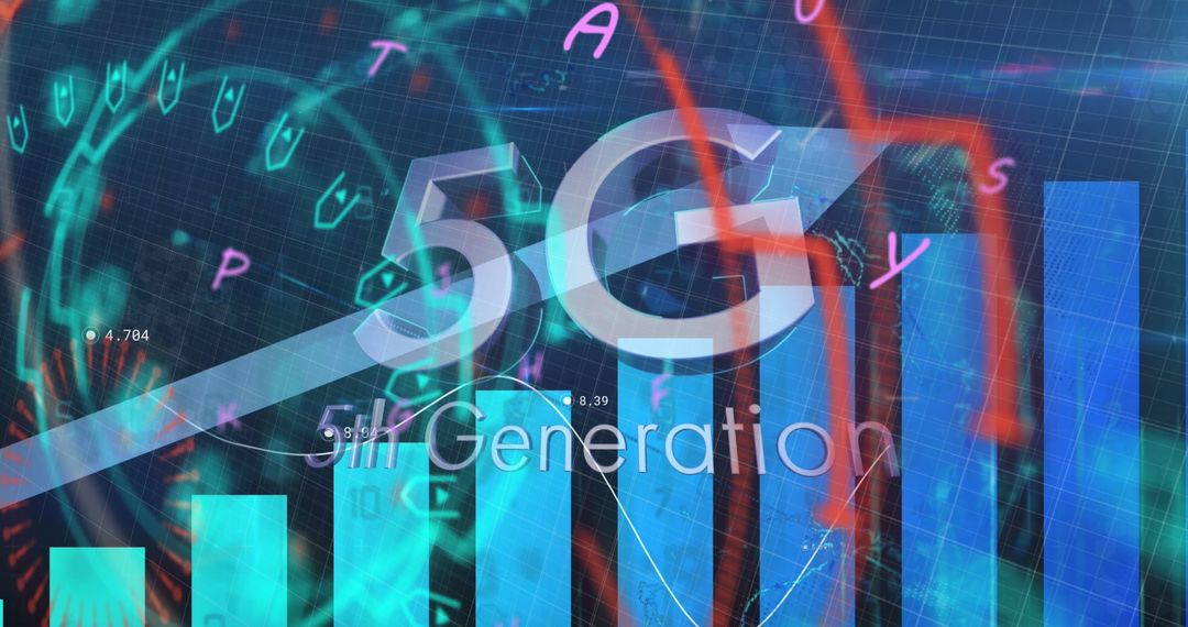 Futuristic 5G Technology with Financial Data Visualizations