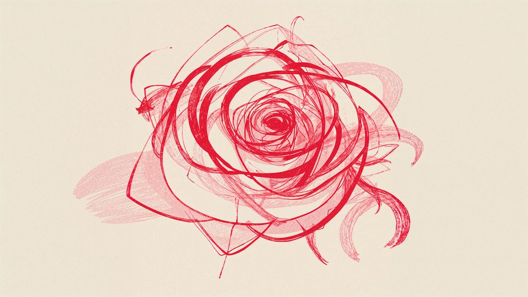 Abstract spiral scribble rose drawing on beige canvas embraces artistic expression