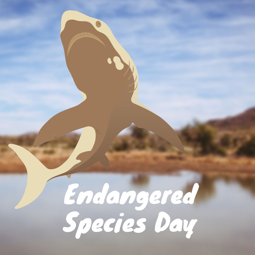 Endangered Species Day Illustration with Shark and Lake Background