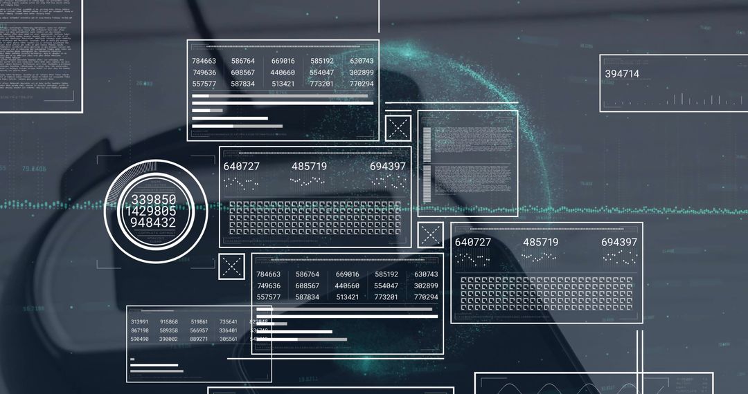Futuristic Data Processing Interface with VR Headset